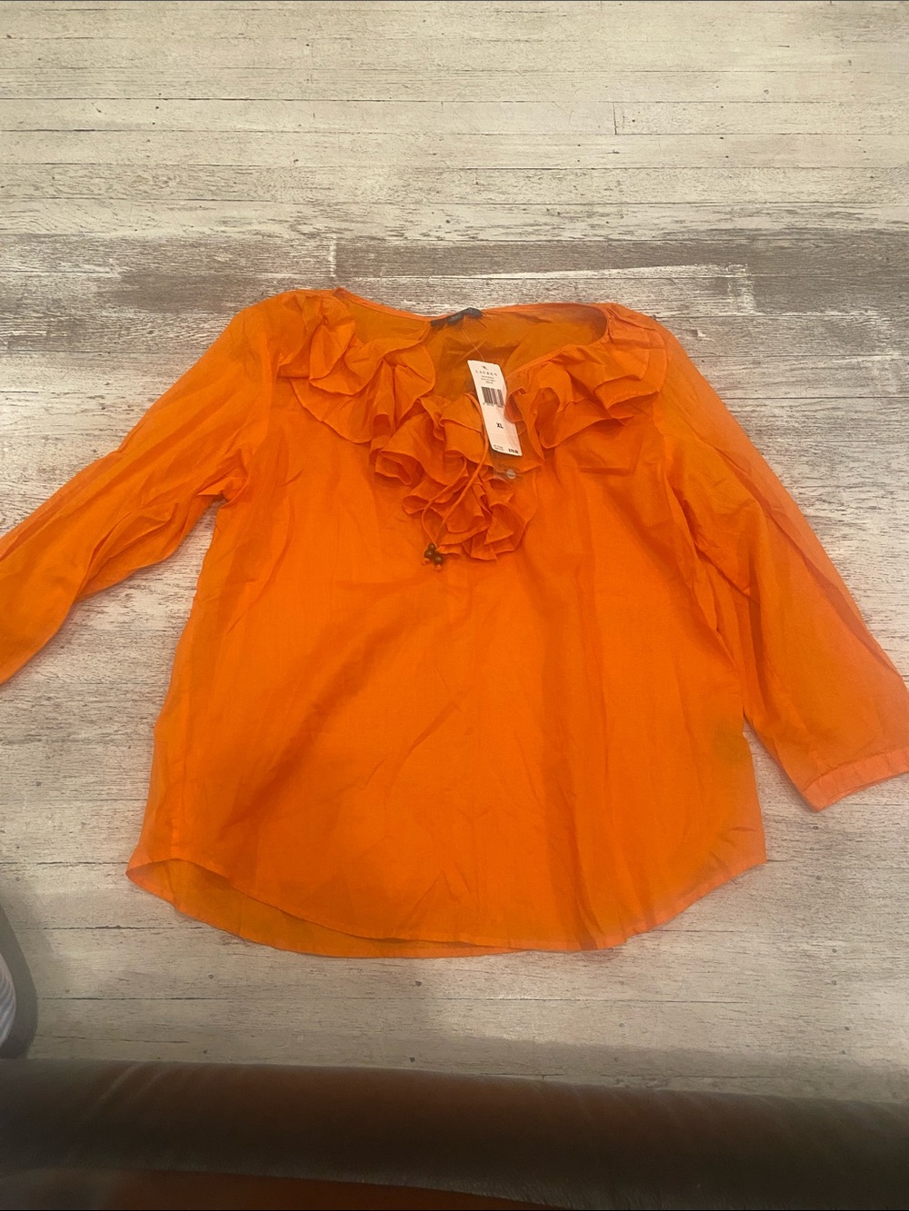 RALPH LAUREN Women's Ruffle Front ORANGE Blouse -NWTXL/TG